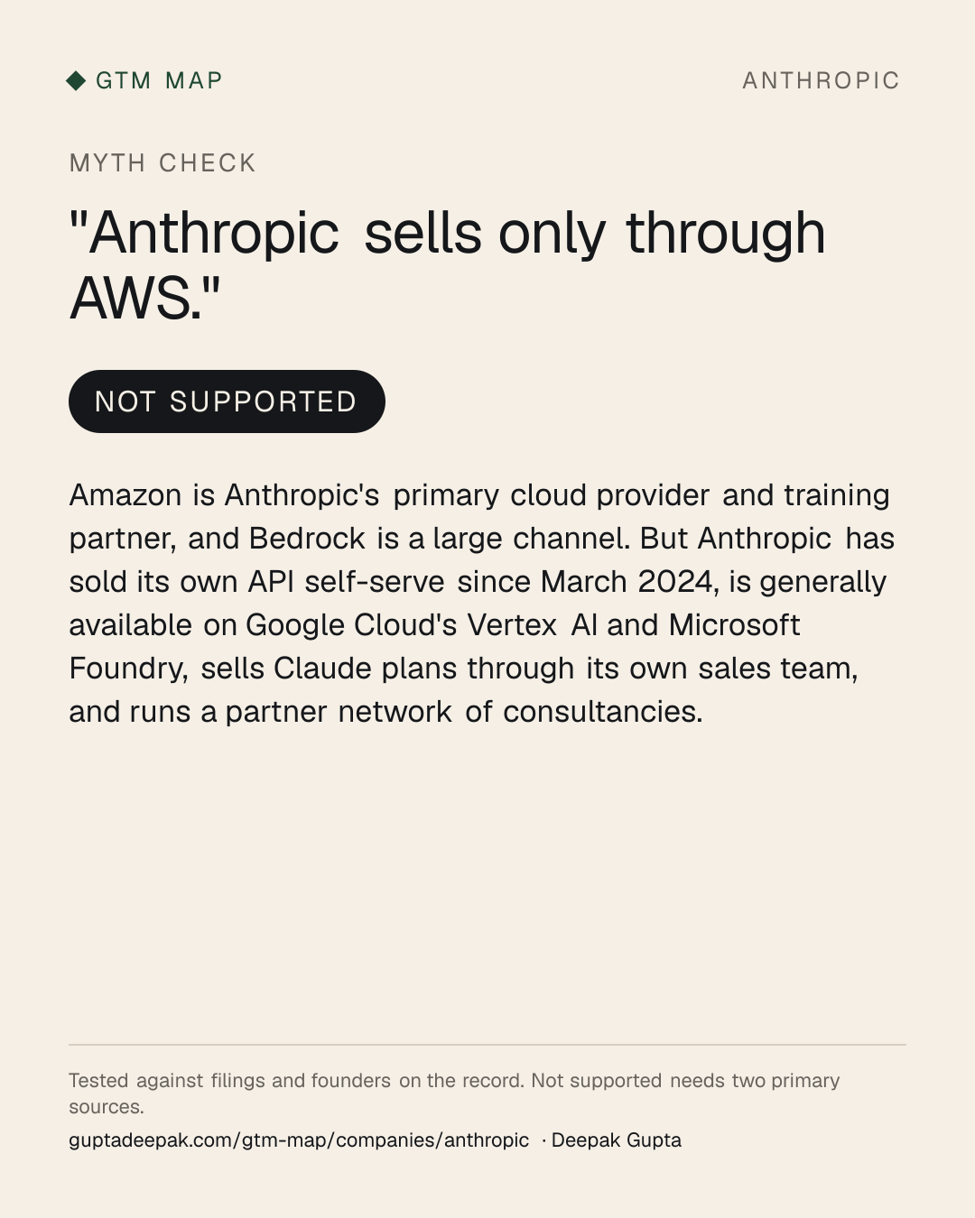 Myth check on Anthropic: Anthropic sells only through AWS.