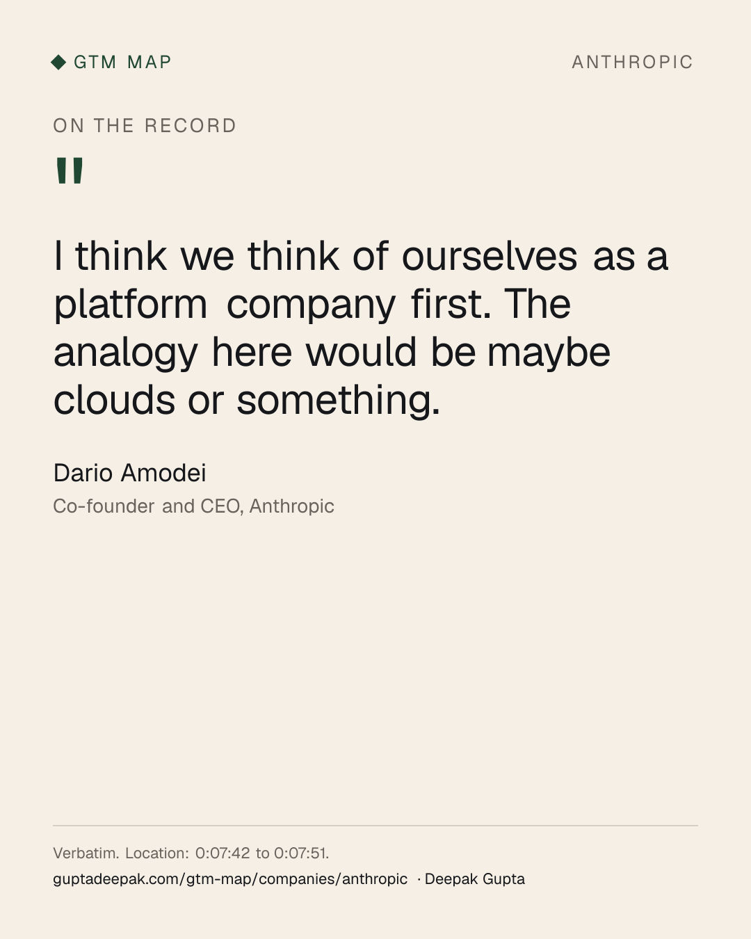 Dario Amodei: I think we think of ourselves as a platform company first. The analogy here would be maybe clouds or something.