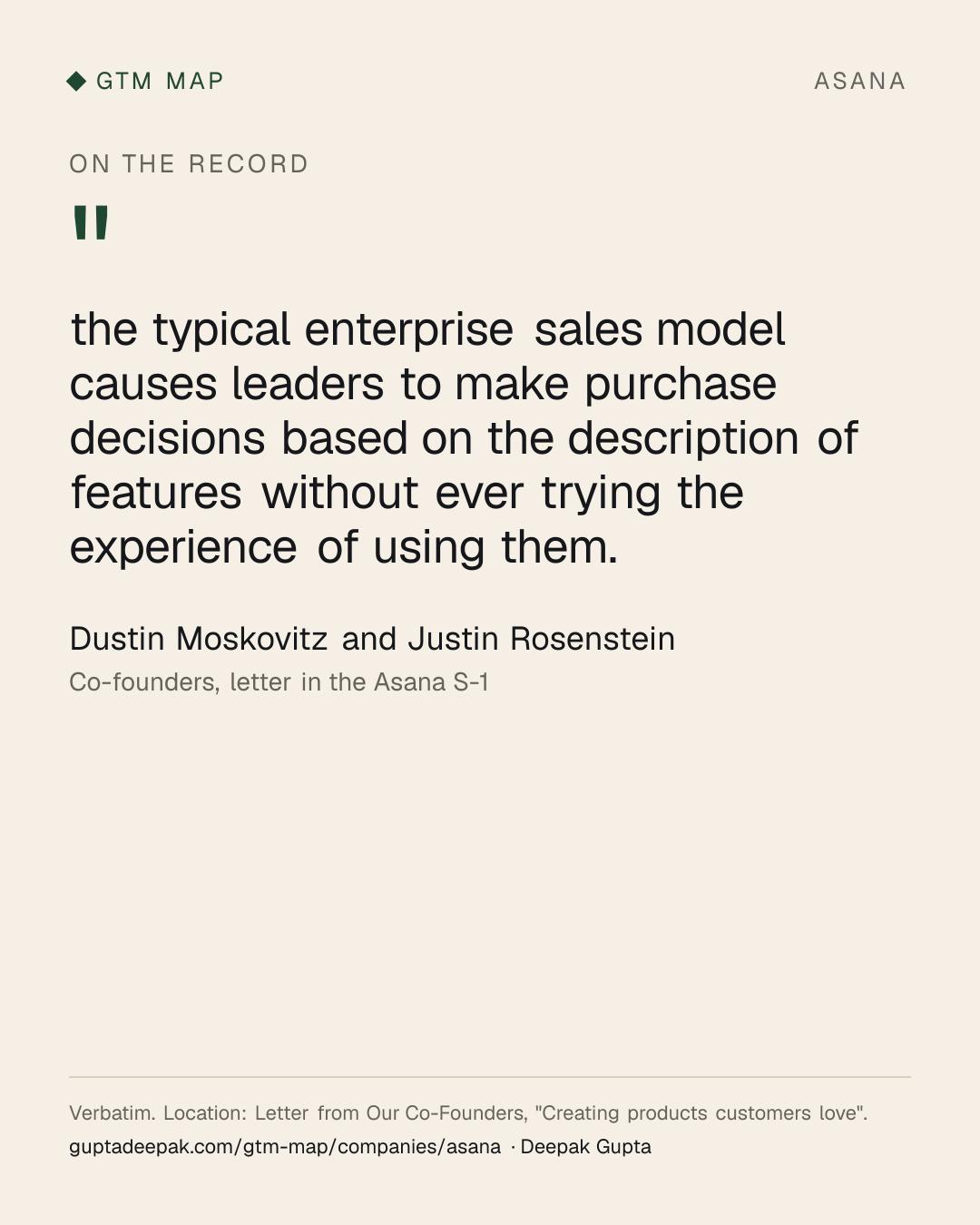 Dustin Moskovitz and Justin Rosenstein: the typical enterprise sales model causes leaders to make purchase decisions based on the description of features without ever trying the experience of using them.