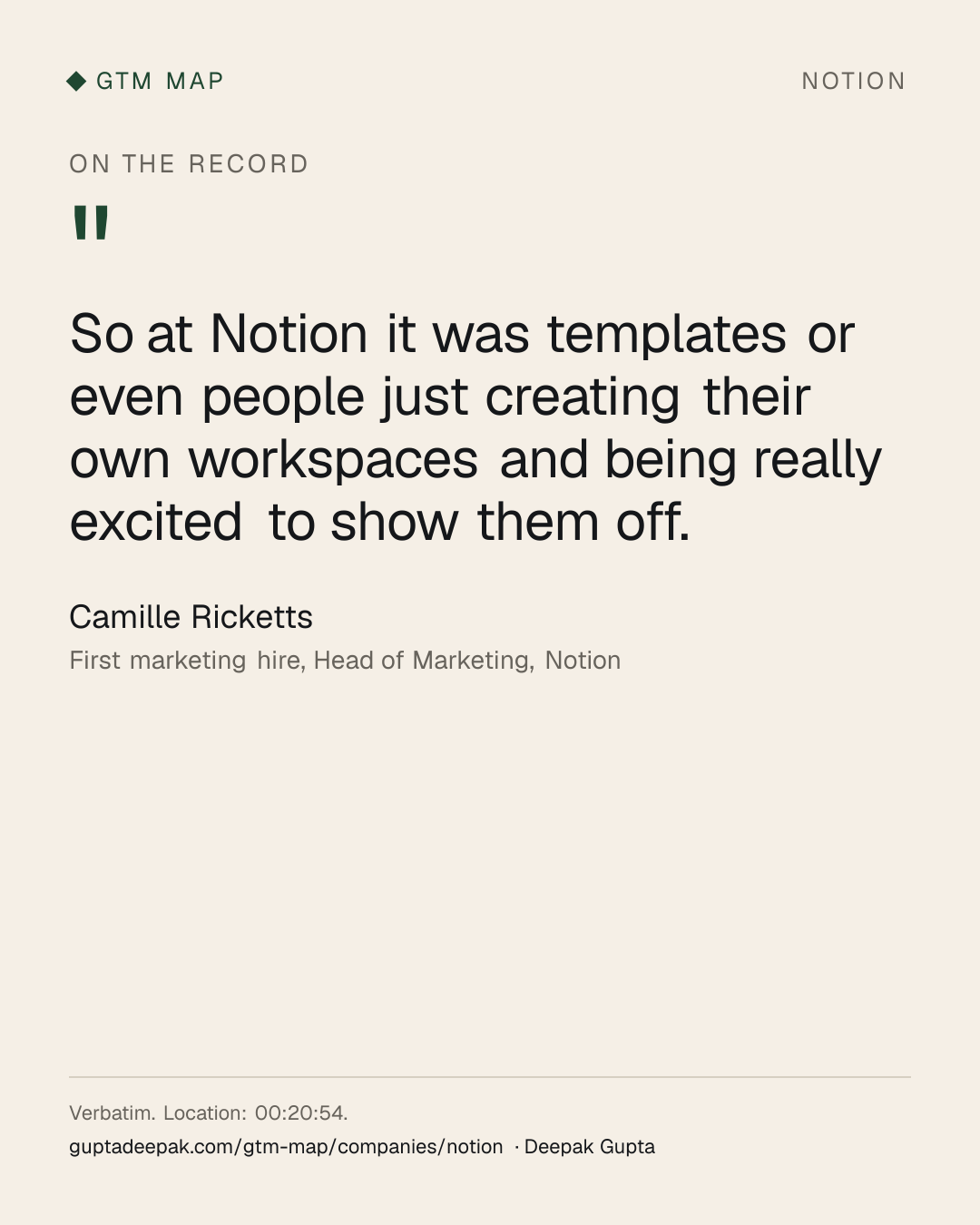 Camille Ricketts: So at Notion it was templates or even people just creating their own workspaces and being really excited to show them off.