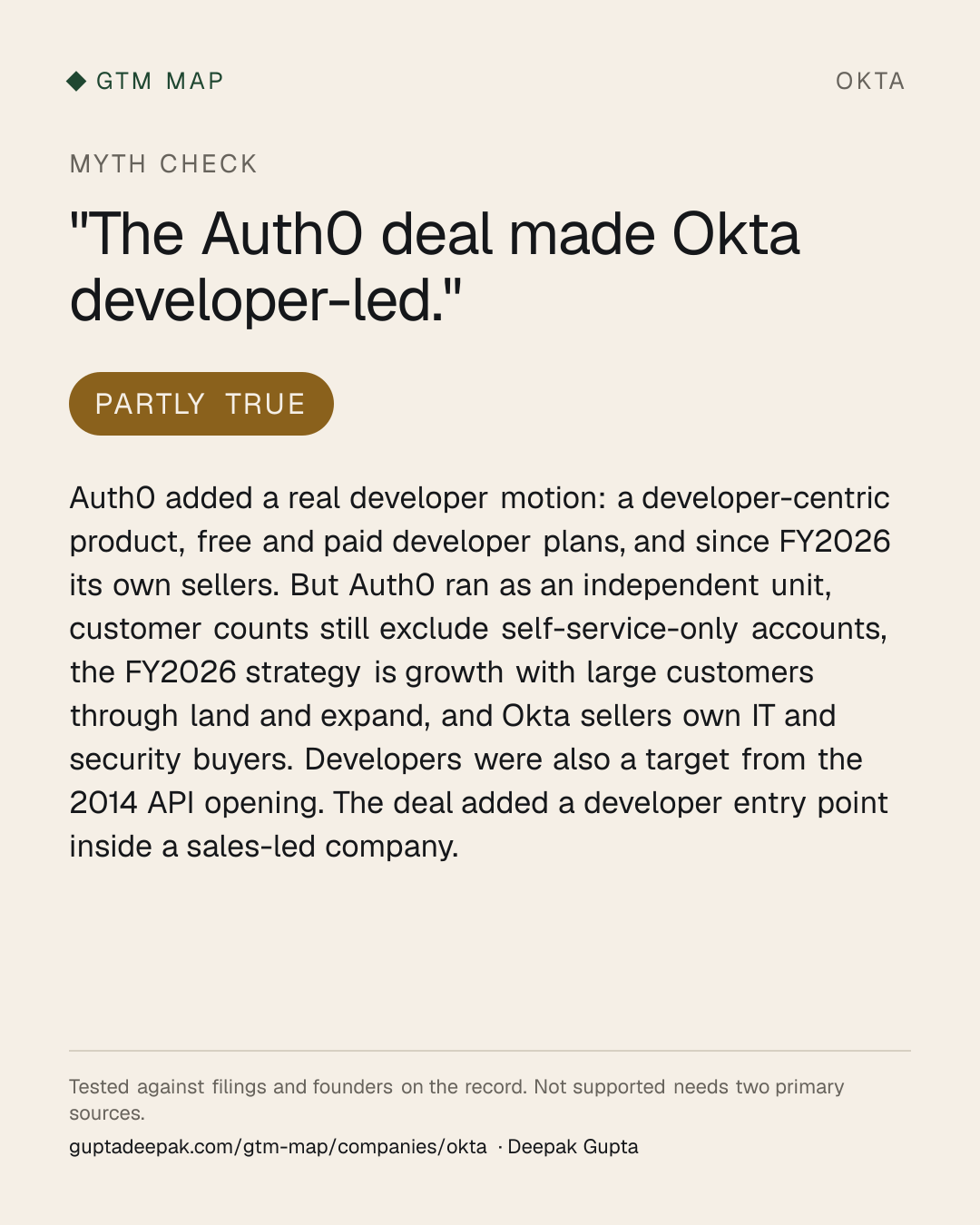 Myth check on Okta: The Auth0 deal made Okta developer-led.