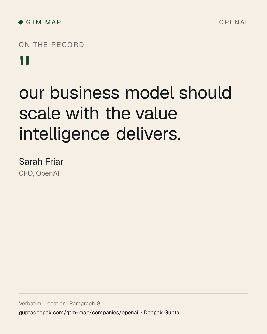 Sarah Friar: our business model should scale with the value intelligence delivers.