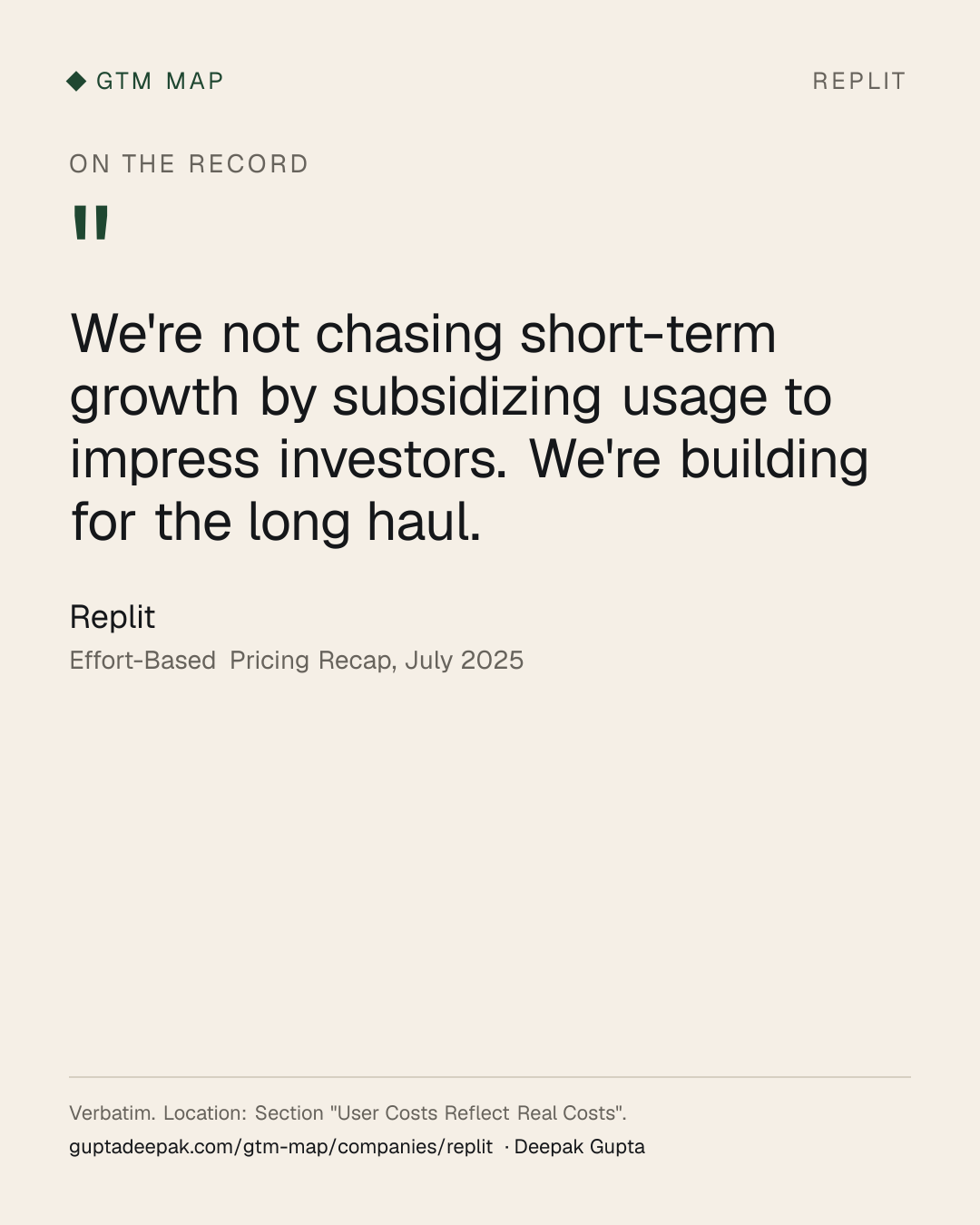 Replit: We're not chasing short-term growth by subsidizing usage to impress investors. We're building for the long haul.