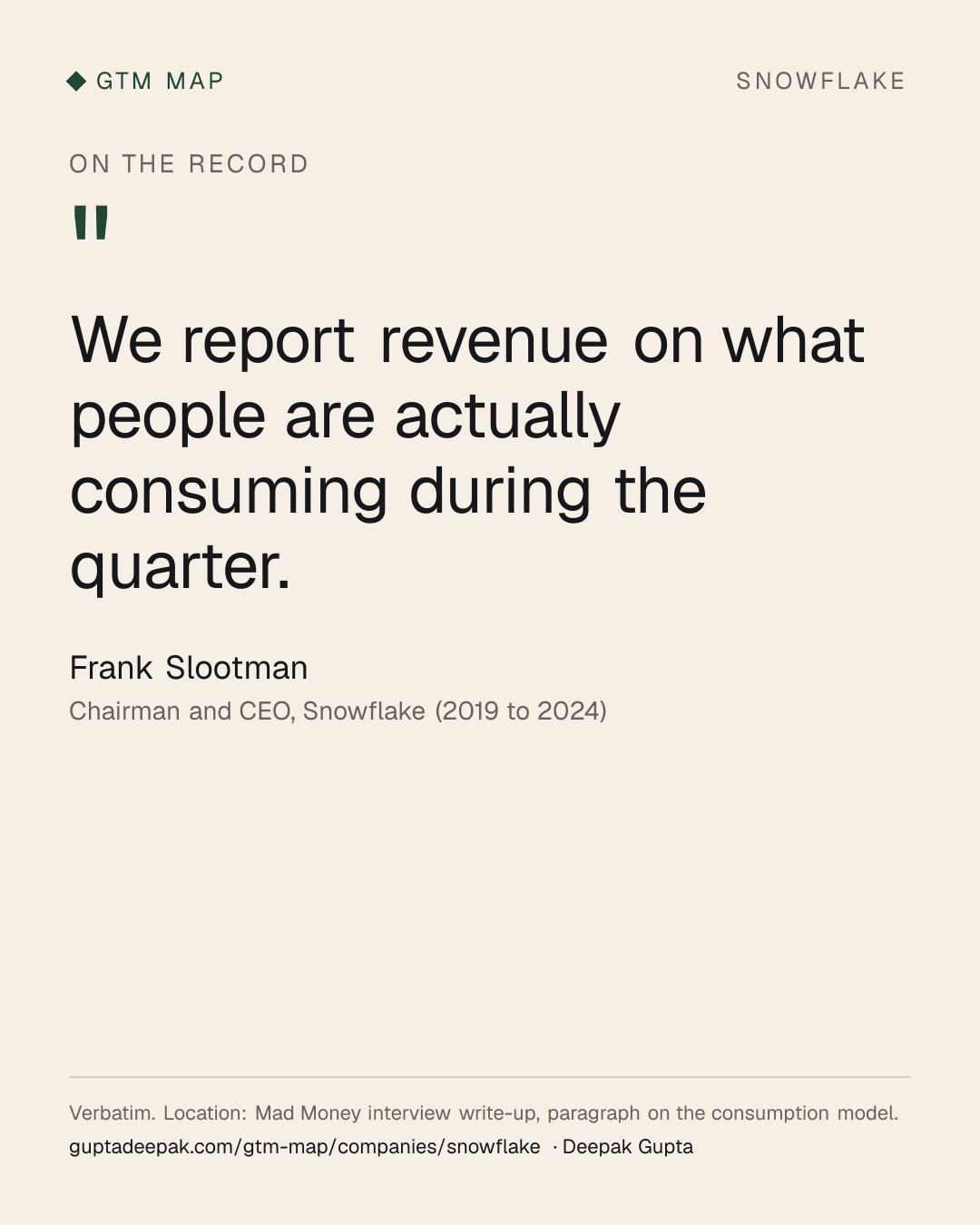 Frank Slootman: We report revenue on what people are actually consuming during the quarter.